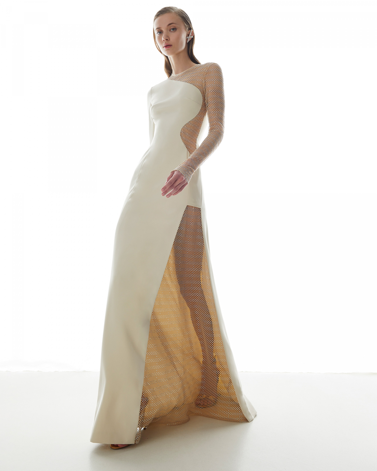 Long dress with mesh insert | Resort 2024 Collection, Dresses & Jumpsuits, Evening and Cocktail dresses, Ceremony dresses, SS24, EID , Ready to Wear, New Arrivals | Genny