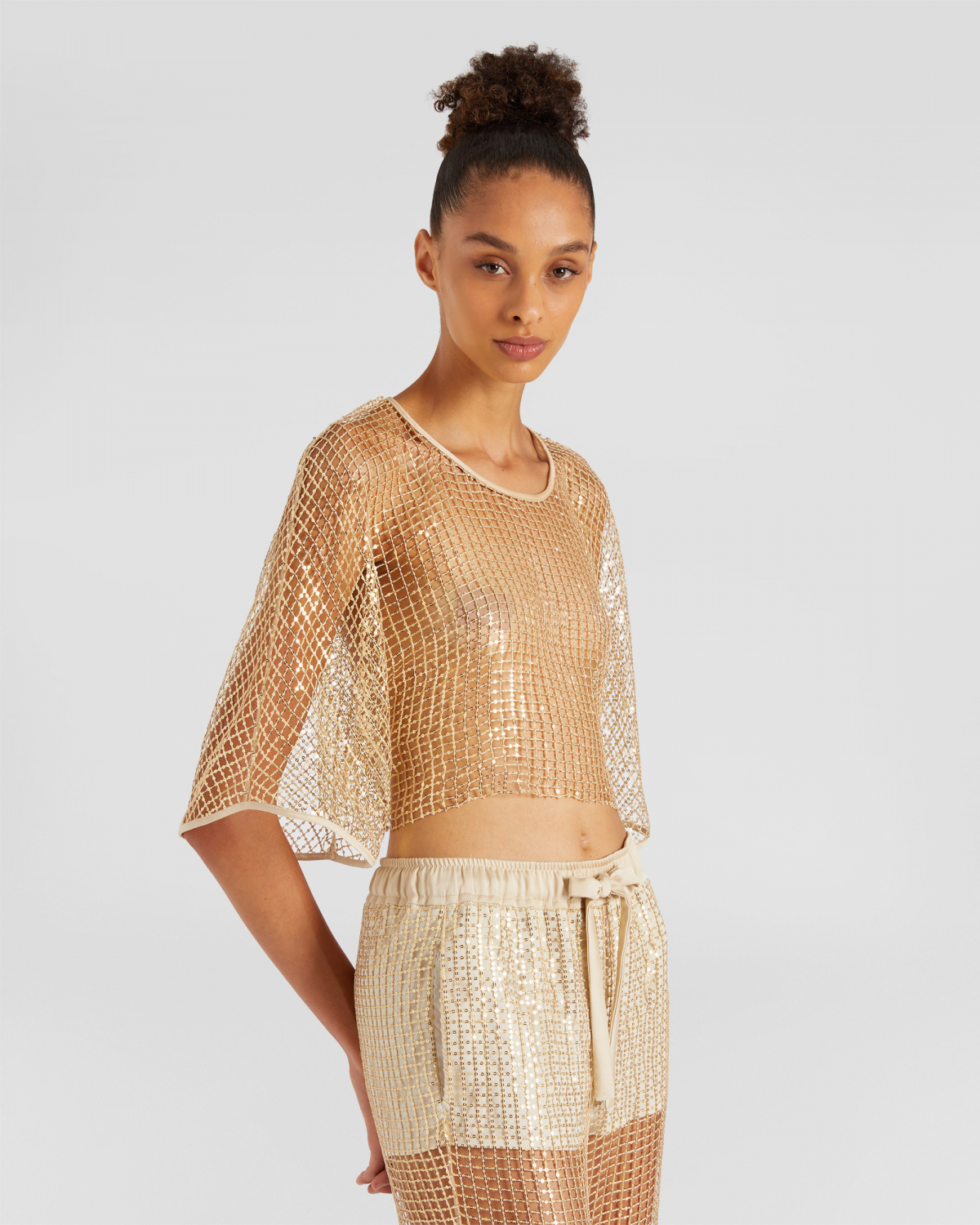 Sequined mesh top | Resort 2024 Collection, Tops & Blouses, Crop tops, SS24, EID , Ready to Wear, New Arrivals | Genny