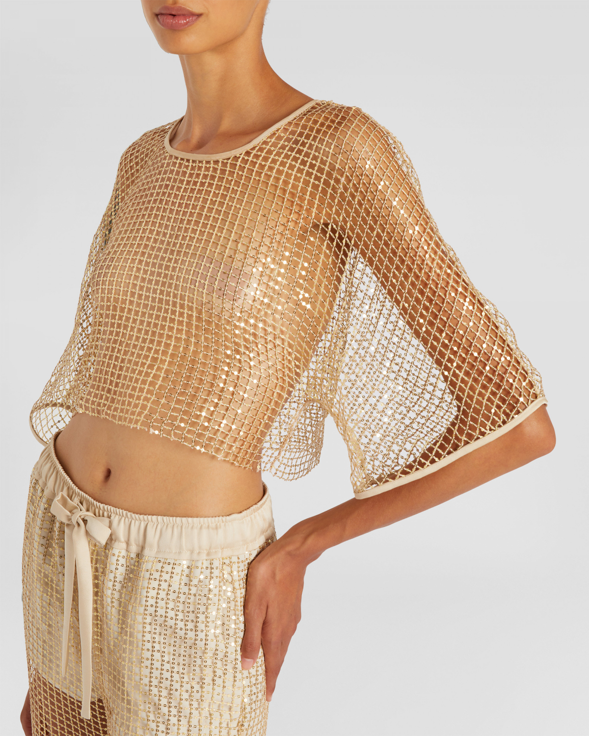 Sequined mesh top | Resort 2024 Collection, Tops & Blouses, Crop tops, SS24, EID , Ready to Wear, New Arrivals | Genny