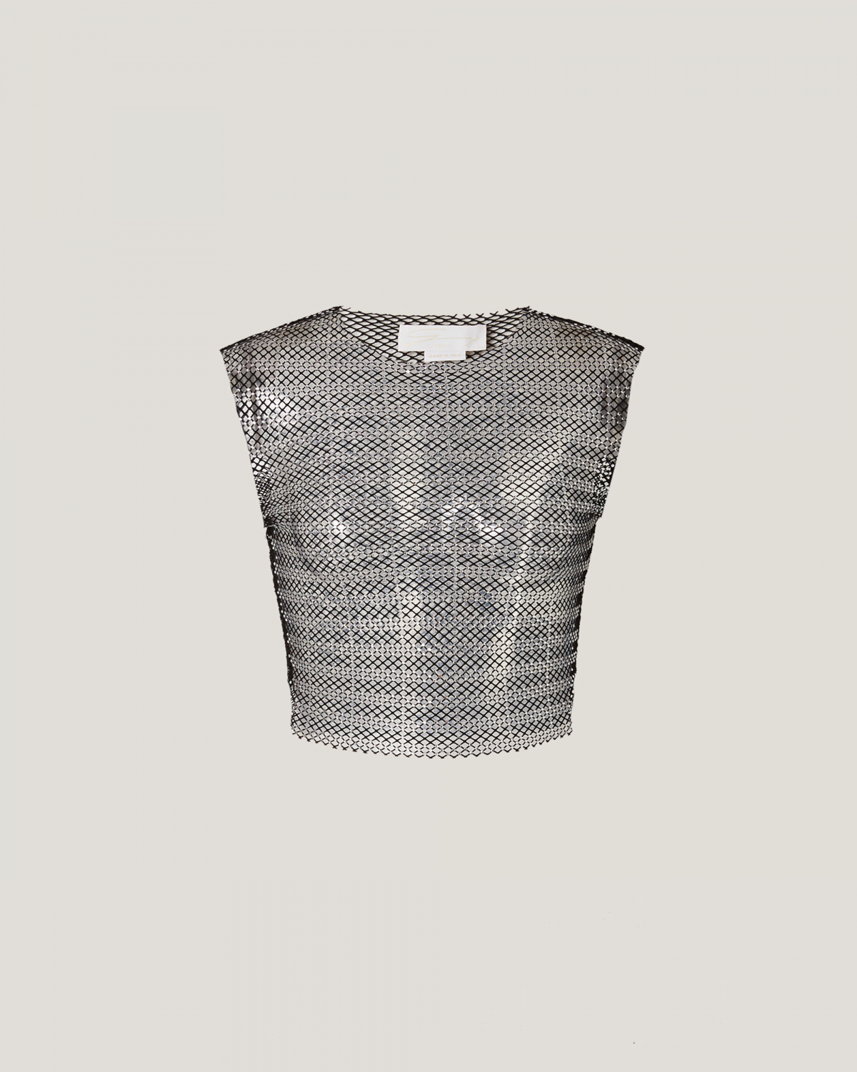 Sleeveless mesh rhinestone top | Resort 2024 Collection, Valentine's Gifts, Tops & Blouses, Crop tops, Rhinestone Mesh Collection, SS24, Ready to Wear, New Arrivals | Genny